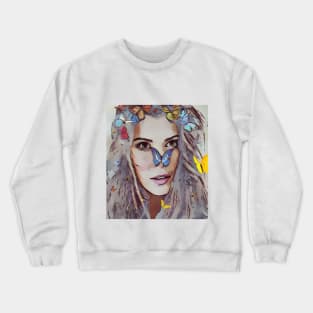 beautiful elf girl with colorful butterflies Crewneck Sweatshirt